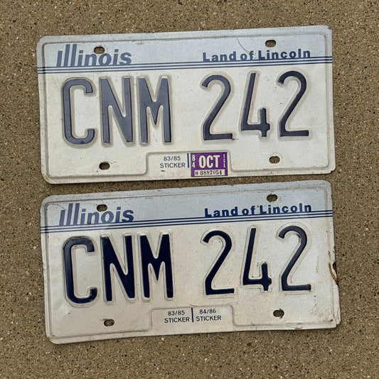 Photo of a 1983 1984 Illinois License Plate Pair Auto Tag Garage Decor Vintage CNM 242