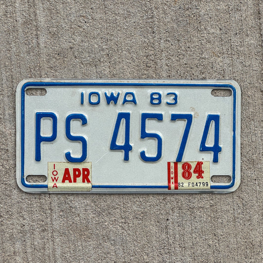 Photo of a 1983 1984 Iowa Motorcycle License Plate Auto Tag Garage Decor Vintage PS 4573