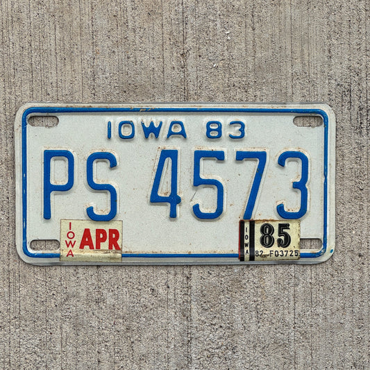 Photo of a 1983 1985 Iowa Motorcycle License Plate Auto Tag Garage Decor Vintage PS 4573