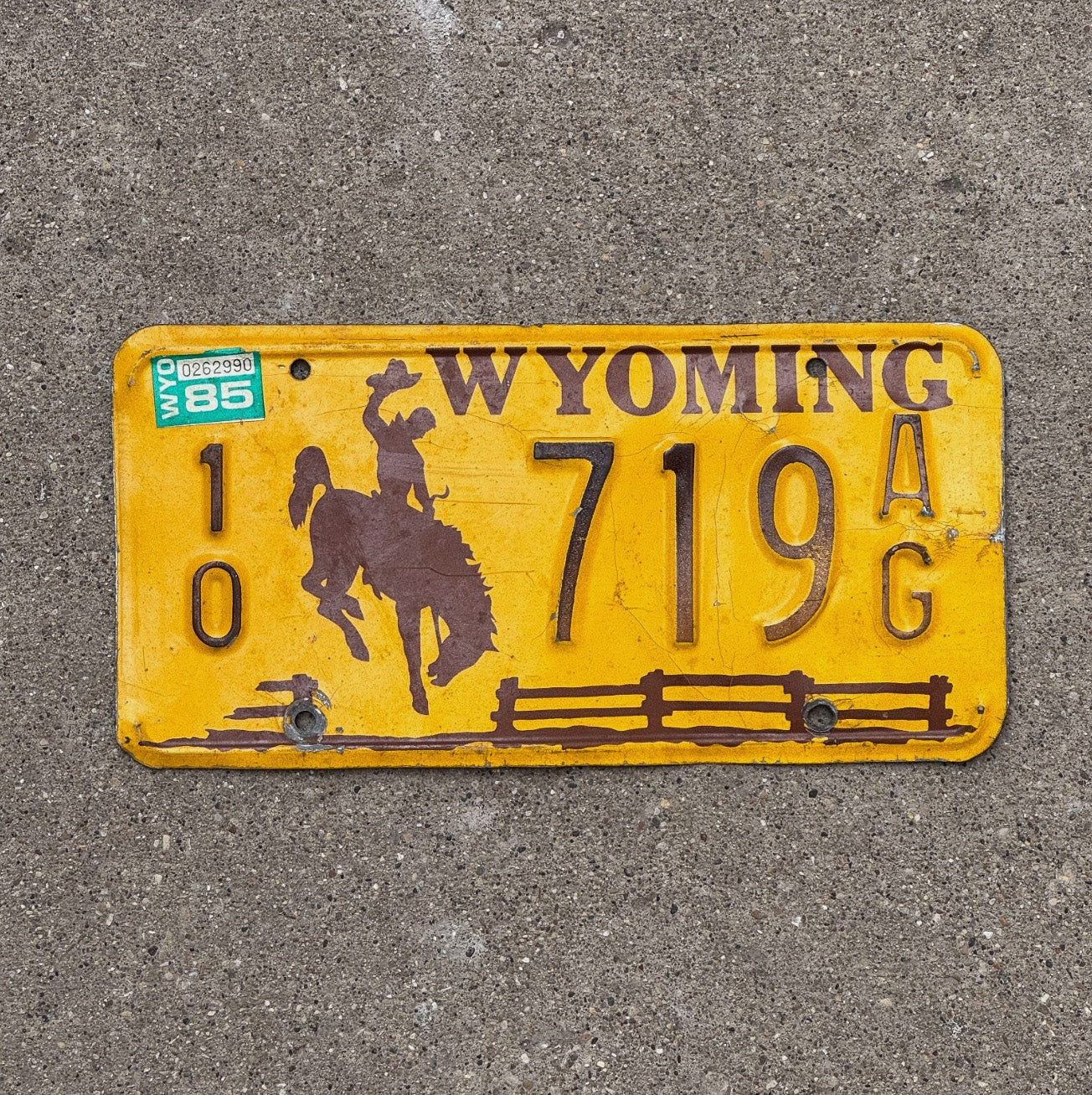 Photo of a 1983 1985 Wyoming License Plate Auto Tag Garage Cowboy Western Cowboy Western 10 719 AG