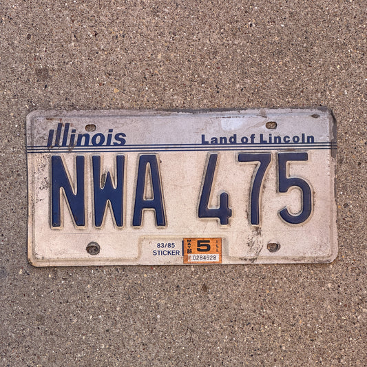 Photo of a 1983 1986 Illinois License Plate Auto Tag Garage Decor Vintage NWA 475 with original patina