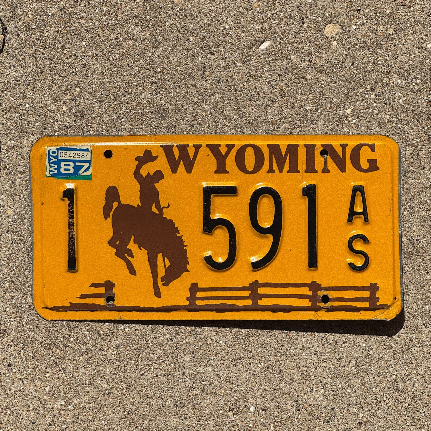 Photo of a 1983 1987 Wyoming License Plate Auto Tag Garage Decor Vintage Natrona County 1 591 AS