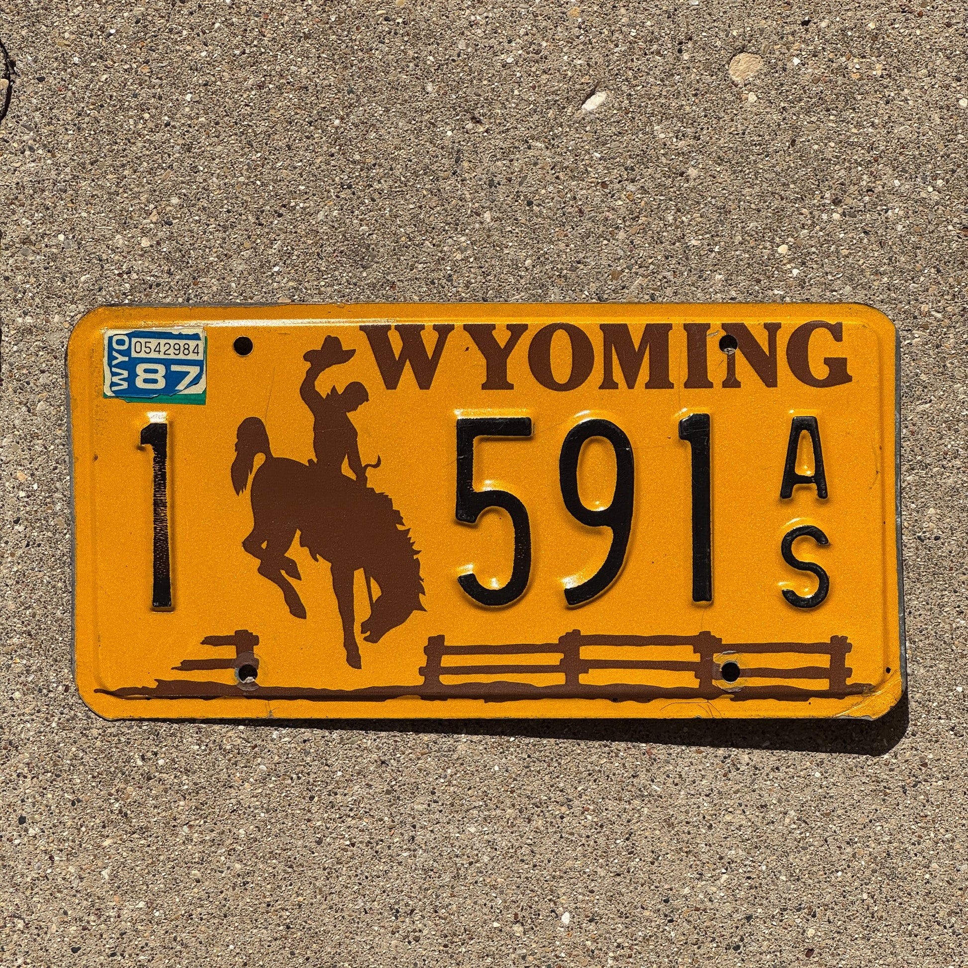Photo of a 1983 1987 Wyoming License Plate Auto Tag Garage Decor Vintage Natrona County 1 591 AS