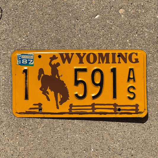Photo of a 1983 1987 Wyoming License Plate Auto Tag Garage Decor Vintage Natrona County 1 591 AS