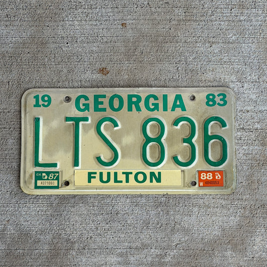 Photo of a 1983 1988 Georgia License Plate Auto Tag Garage Decor Vintage LTS 836 with original patina