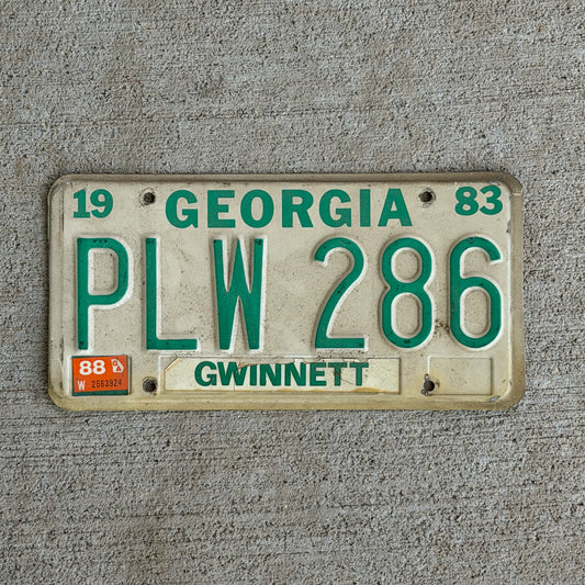 Photo of a 1983 1988 Georgia License Plate Auto Tag Garage Decor Vintage PLW 286 with original patina