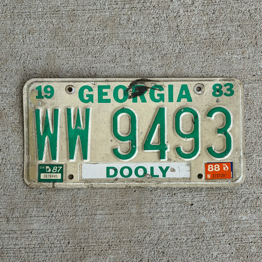 Photo of a 1983 1988 Georgia Truck License Plate Auto Tag Garage Decor Vintage WW 9493 with original patina