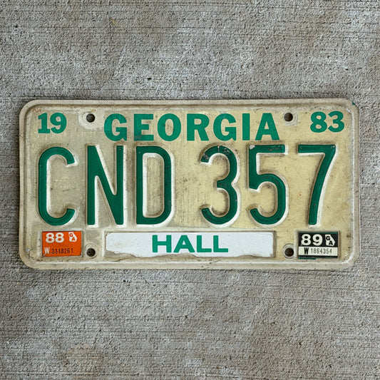 Photo of a 1983 1989 Georgia License Plate Auto Tag Garage Decor Vintage CND 357 with original patina