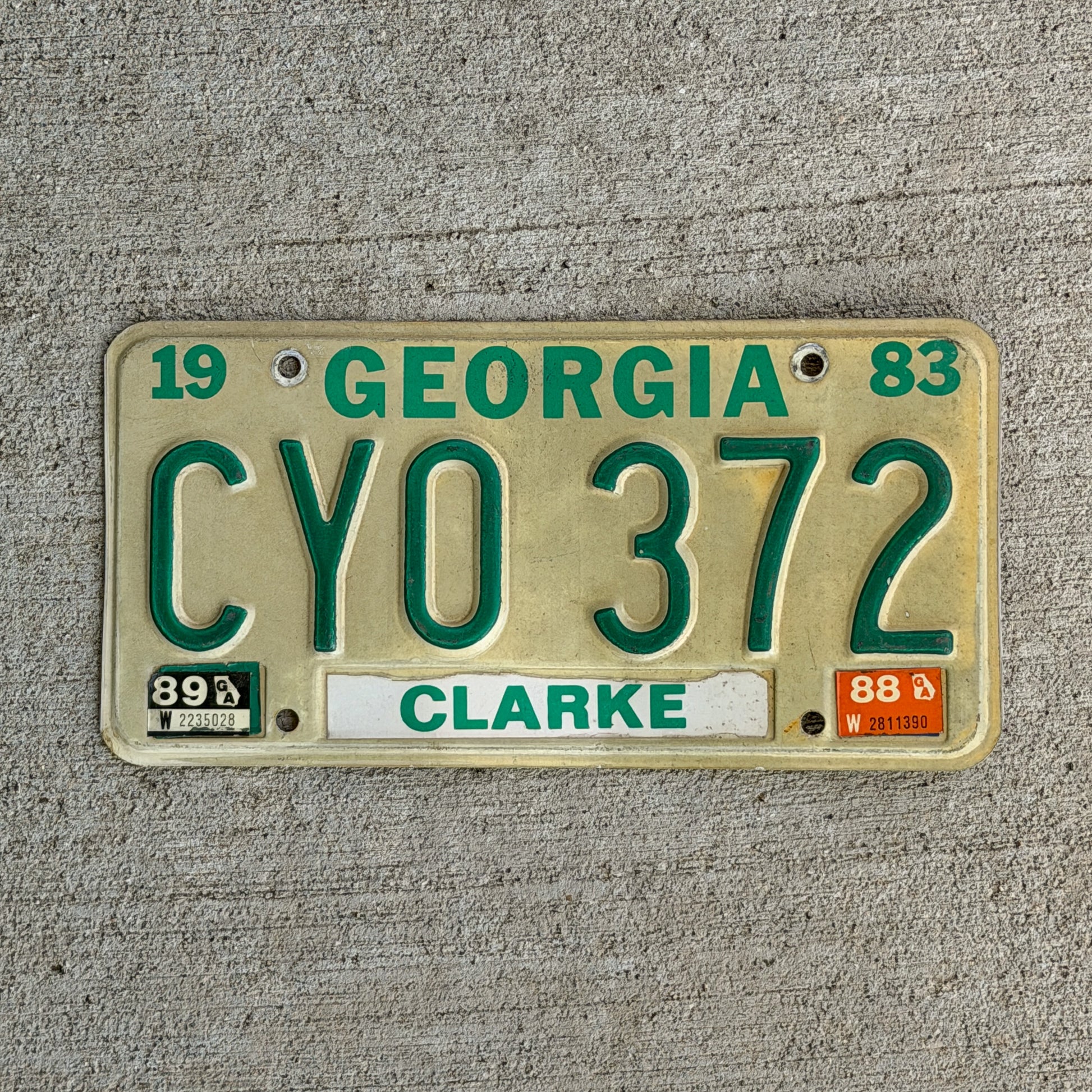Photo of a 1983 1989 Georgia License Plate Auto Tag Garage Decor Vintage CYO 372 with original patina