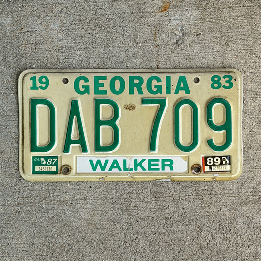 Photo of a 1983 1989 Georgia License Plate Auto Tag Garage Decor Vintage DAB 709 with original patina