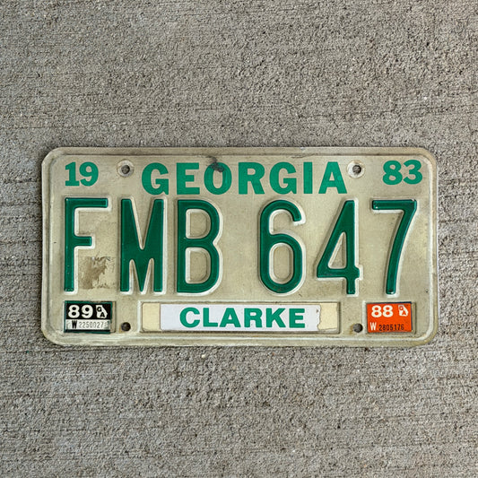 Photo of a 1983 1989 Georgia License Plate Auto Tag Garage Decor Vintage FMB 647 with original patina