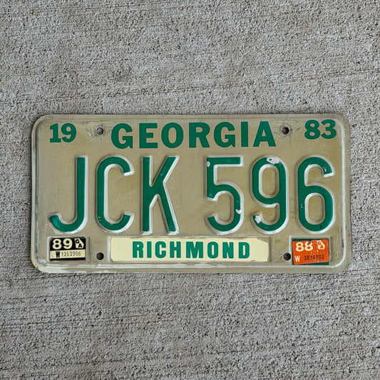 Photo of a 1983 1989 Georgia License Plate Auto Tag Garage Decor Vintage JCK 596 with original patina