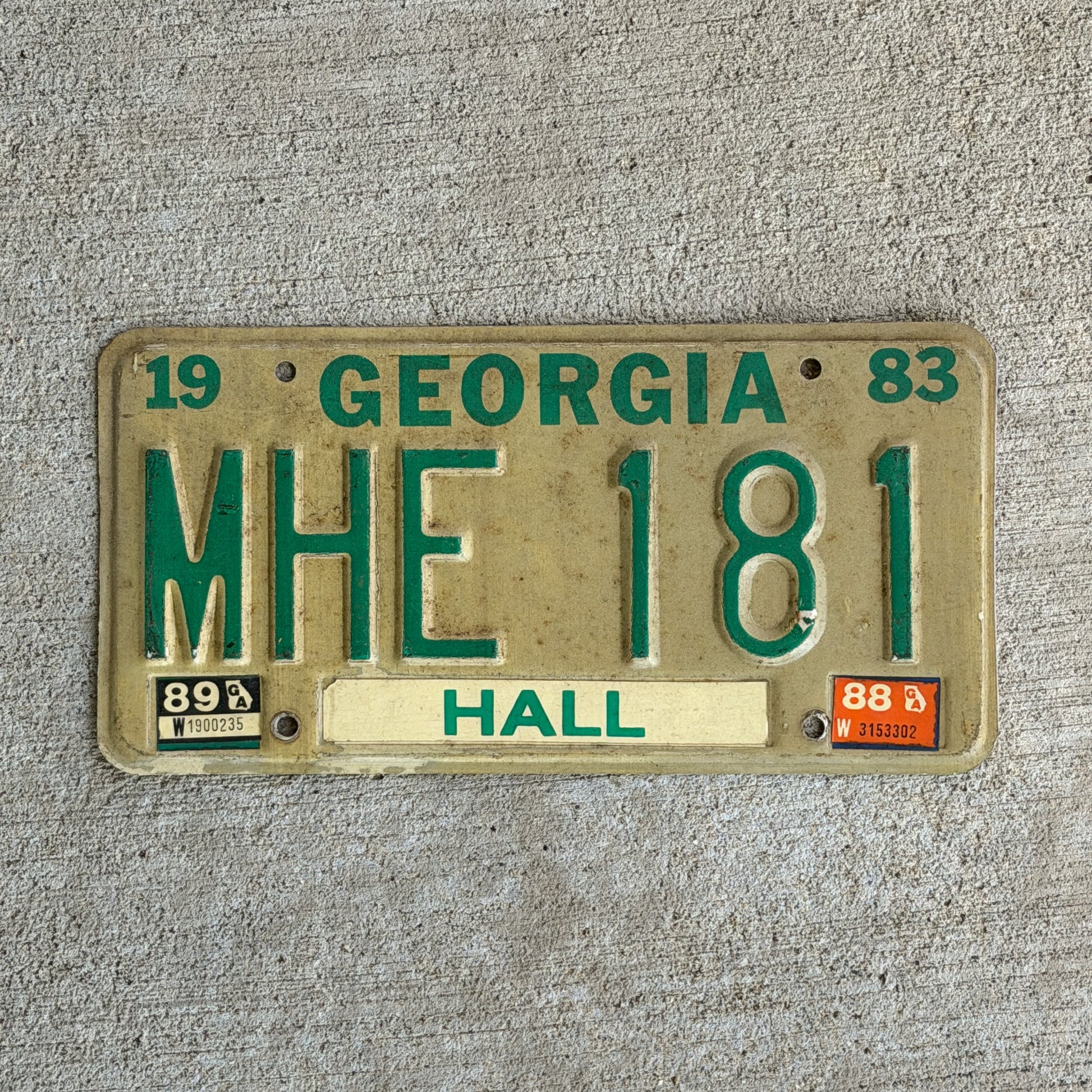 Photo of a 1983 1989 Georgia License Plate Auto Tag Garage Decor Vintage MHE 181 with original patina