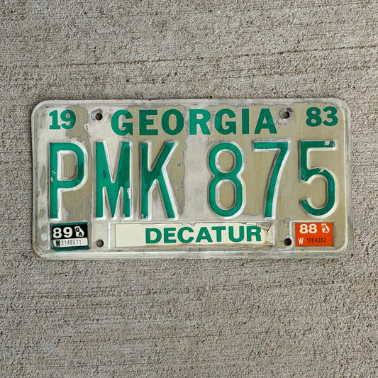 Photo of a 1983 1989 Georgia License Plate Auto Tag Garage Decor Vintage PMK 875 with original patina