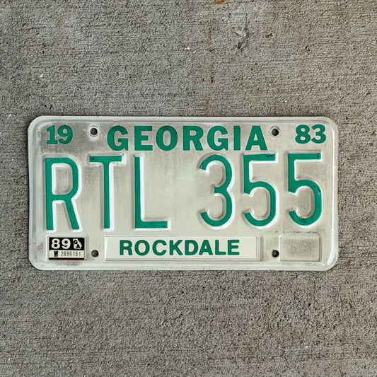 Photo of a 1983 1989 Georgia License Plate Auto Tag Garage Decor Vintage RTL 355 with original patina