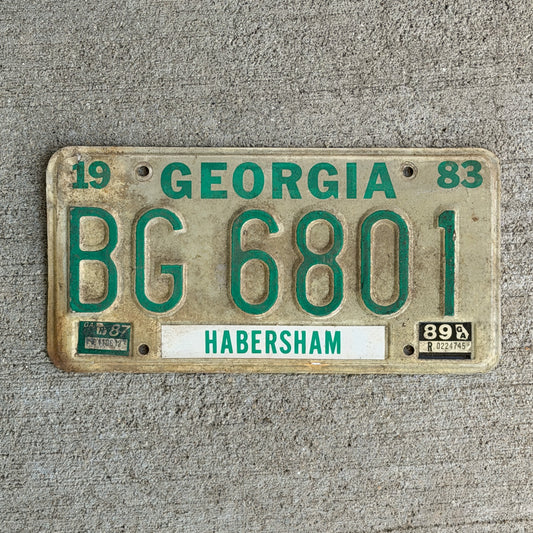 Photo of a 1983 1989 Georgia Trailer License Plate Auto Tag Garage Decor Vintage BG 6801 with original patina