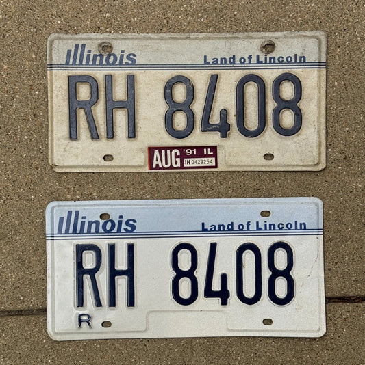 Photo of a 1983 1991 Illinois License Plate Pair Auto Tag Garage Decor Vintage RH 8408