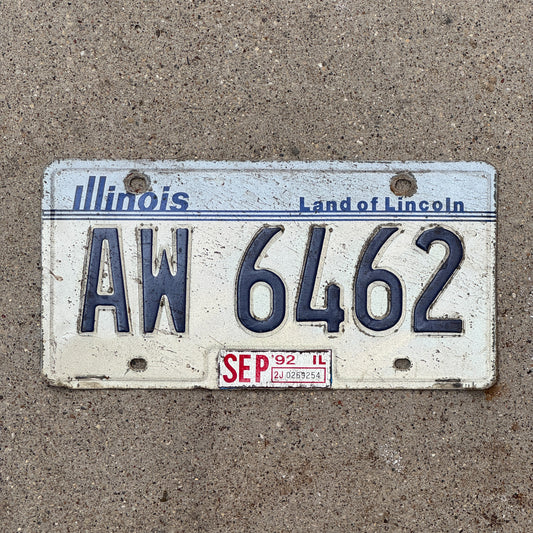 Photo of a 1983 1992 Illinois License Plate Auto Tag Garage Decor Vintage AW 6462 with original patina