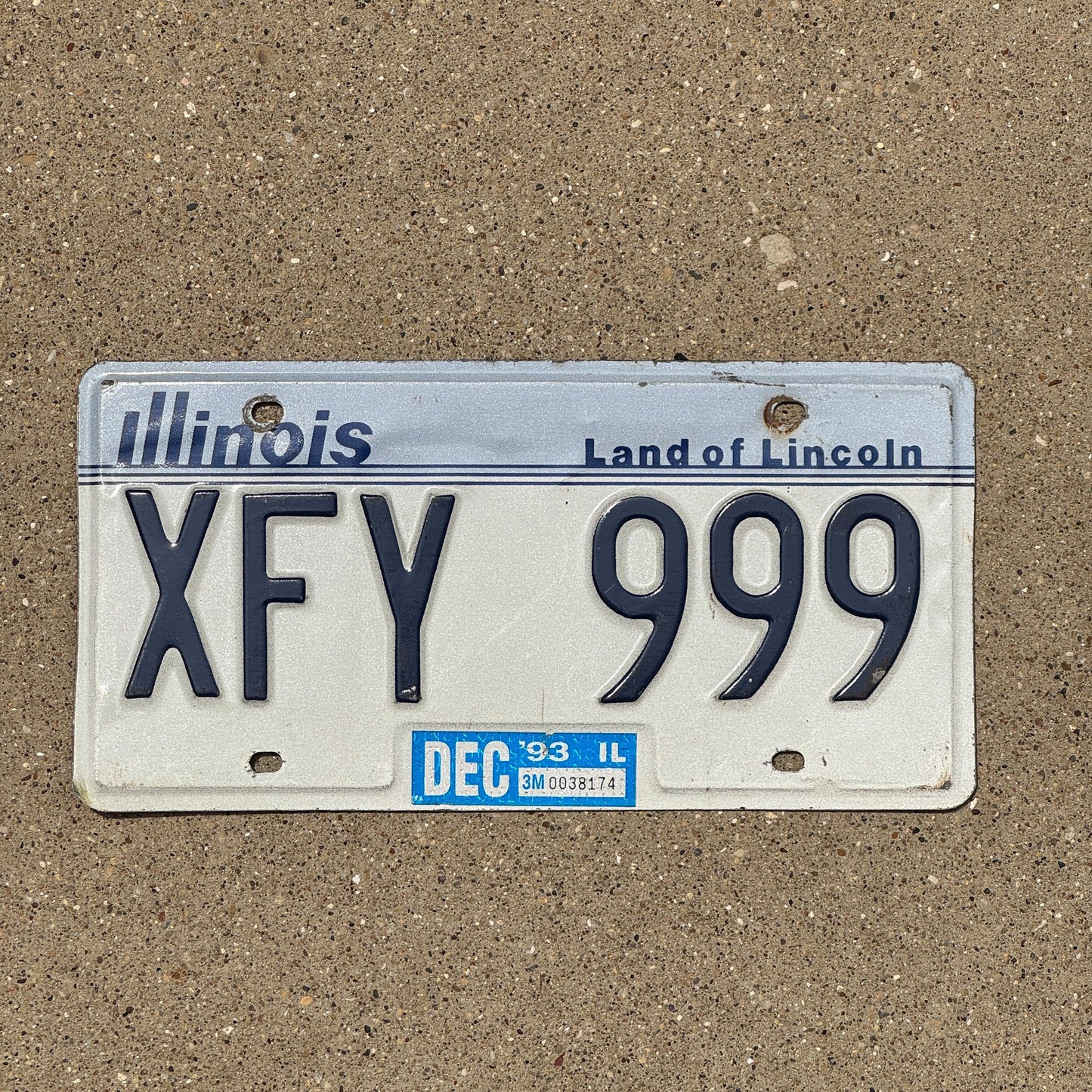 Photo of a 1983 1993 Illinois License Plate Auto Tag Garage Decor Vintage Repeat Repeating XFY 999