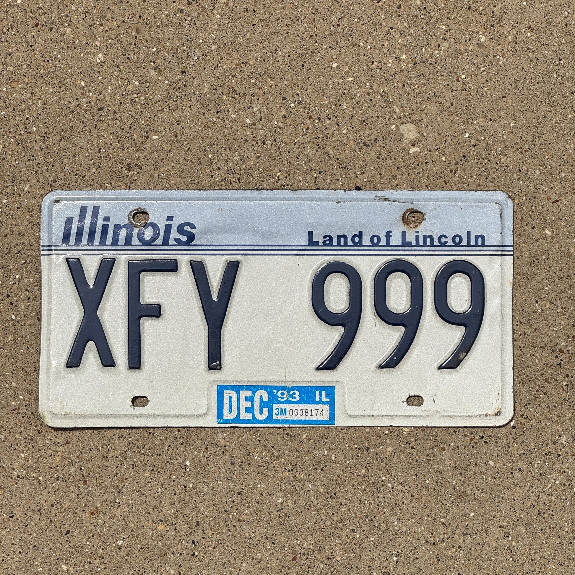 Photo of a 1983 1993 Illinois License Plate Auto Tag Garage Decor Vintage Repeat Repeating XFY 999