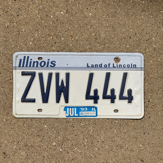 Photo of a 1983 1993 Illinois License Plate Auto Tag Garage Decor Vintage Repeat Repeating ZVW 444
