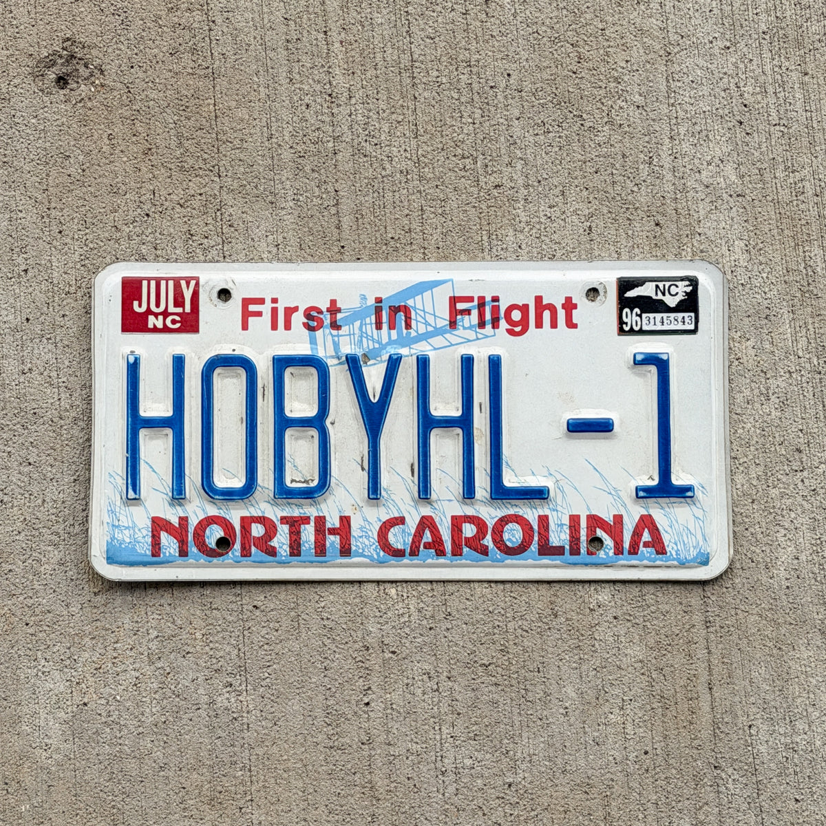 Photo of a 1983 1996 North Carolina Vanity License Plate Auto Tag Garage Decor Vintage Hobby HOBYHL 1 with original patina