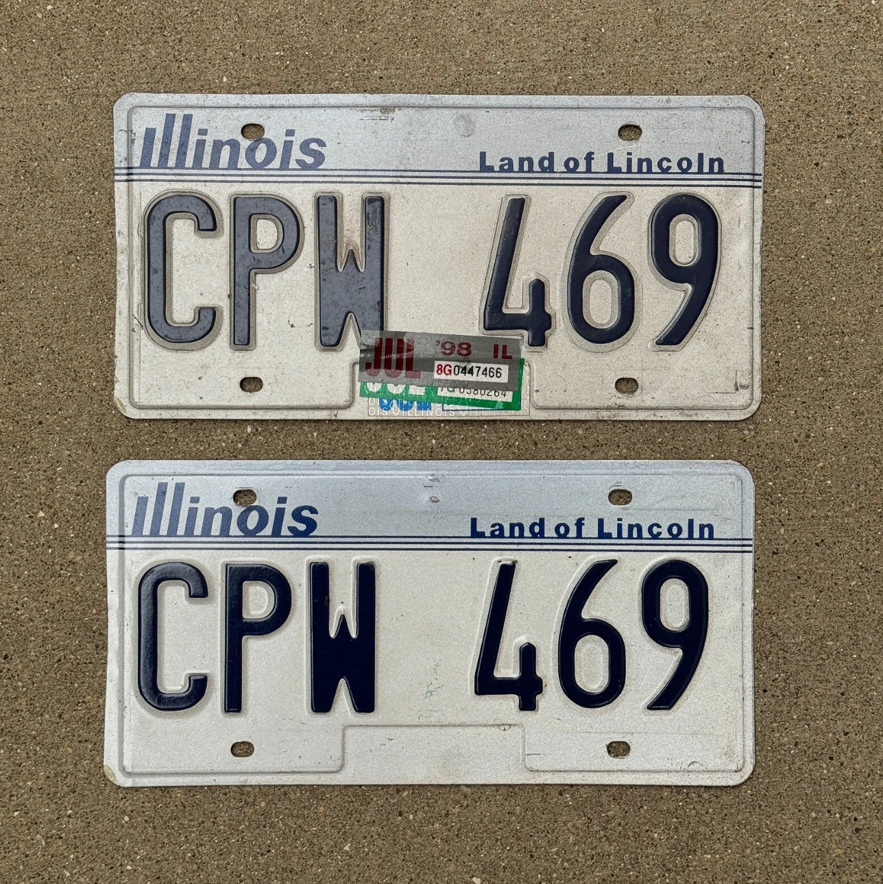 Photo of a 1983 1998 Illinois License Plate Pair Auto Tag Garage Decor Vintage CPW 469
