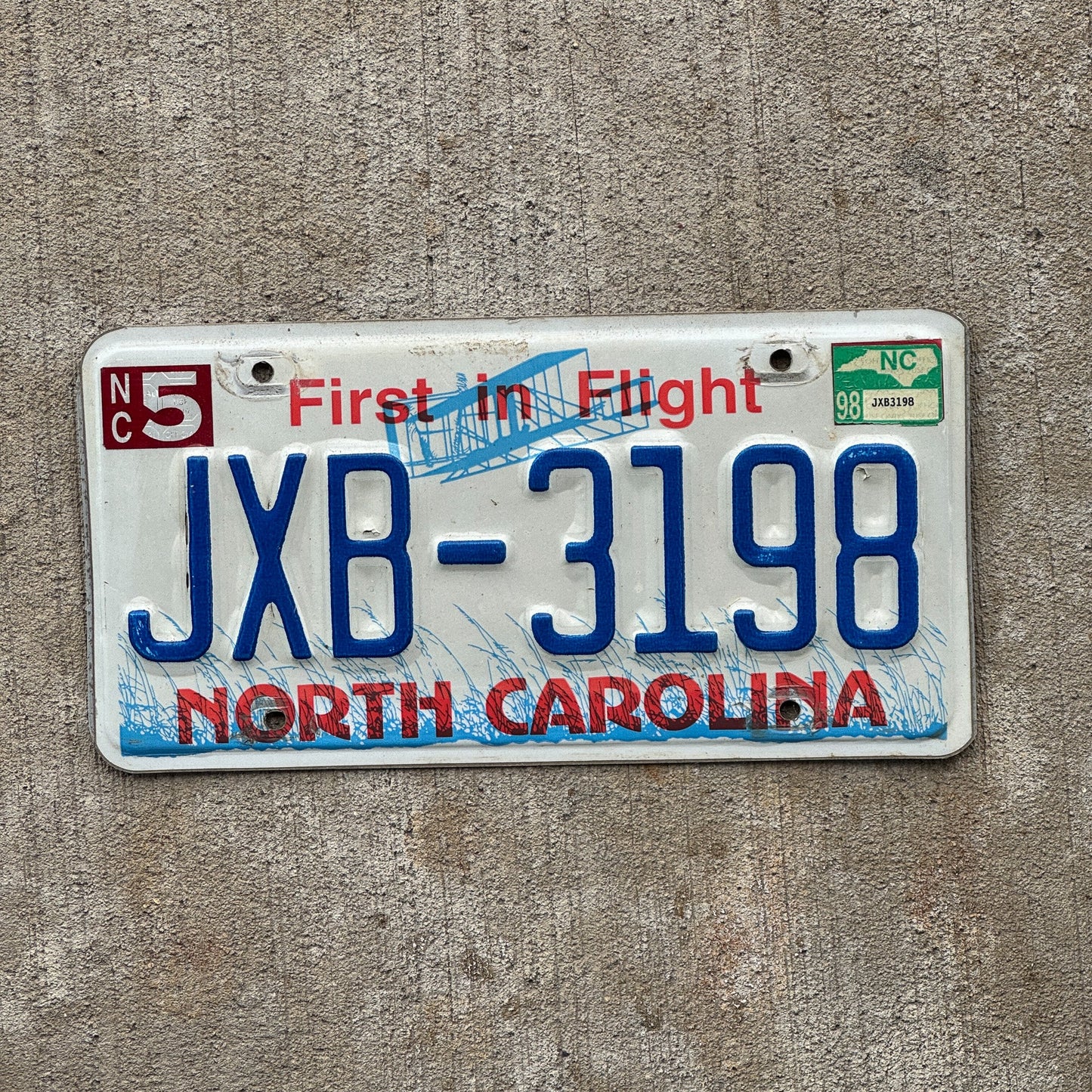 Photo of a 1983 1998 North Carolina License Plate Auto Tag Garage Decor Vintage JXB 3198