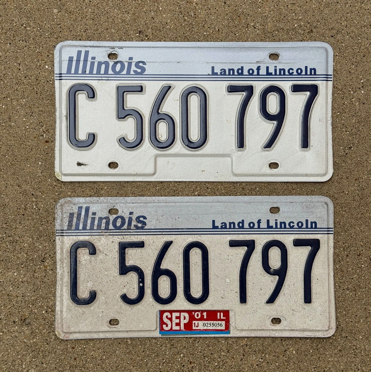 Photo of a 1983 2001 Illinois License Plate Pair Auto Tag Garage Decor Vintage C 560 797