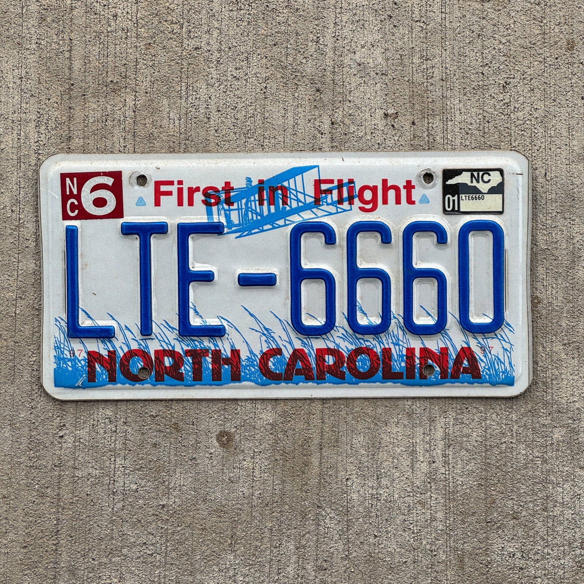 Photo of a 1983 2001 North Carolina License Plate Auto Tag Garage Decor Vintage Devil Evil 666 LTE 6660