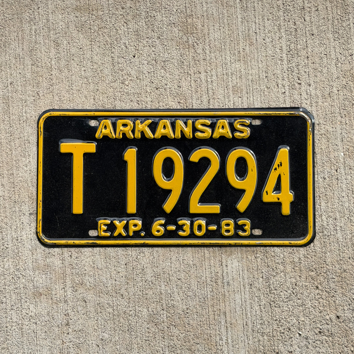 Photo of a 1983 Arkansas Trailer License Plate Auto Tag Garage Decor Vintage T 19294 with original patina