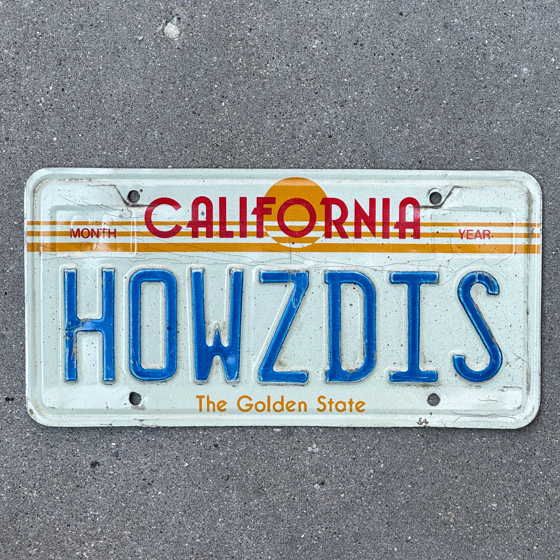 Photo of a 1983 California Vanity License Plate Auto Tag Garage Decor Vintage HOWZDIS with original patina
