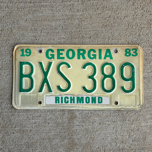 Photo of a 1983 Georgia License Plate Auto Tag Garage Decor Vintage BXS 389 with original patina