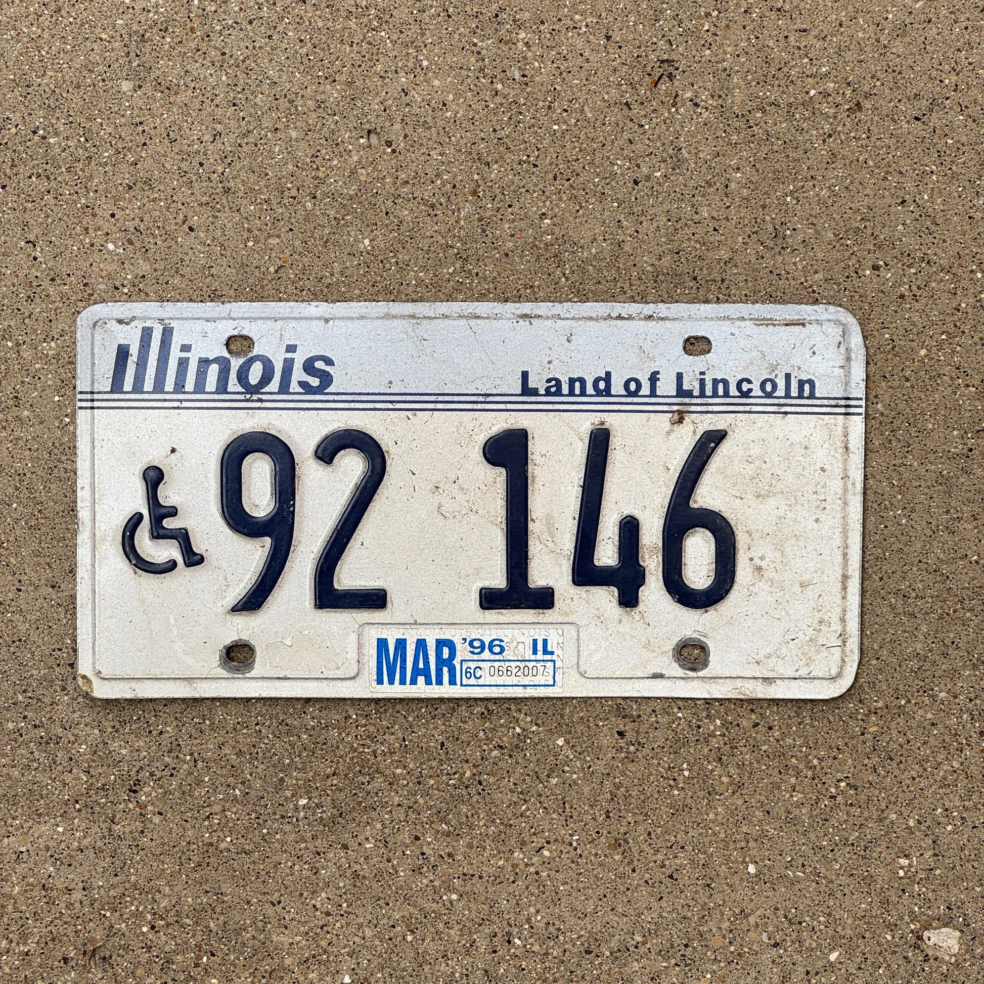 Photo of a 1983 Illinois Handicapped License Plate Auto Tag Garage Decor Vintage 92 146