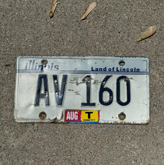 Photo of a 1983 Illinois License Plate Auto Tag Garage Decor Vintage Initials Name AV 160