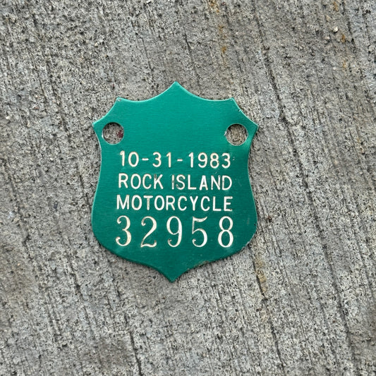Photo of a 1983 Illinois Motorcycle Tax Tag License Plate Auto Tag Garage Decor Vintage Badge 32958 with original patina