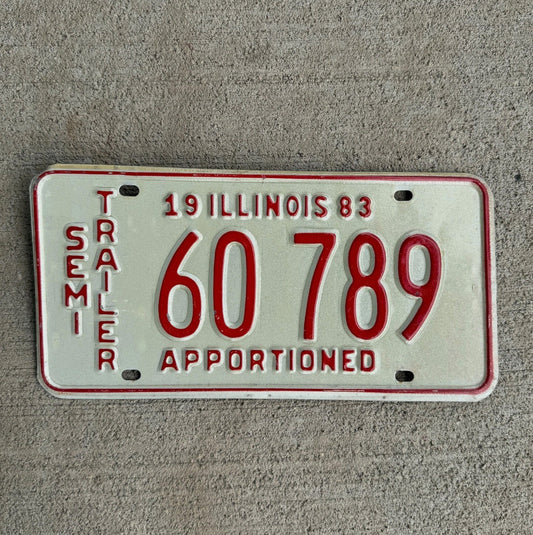 Photo of a 1983 Illinois Semi Trailer License Plate Auto Tag Garage Decor Apportioned 60789