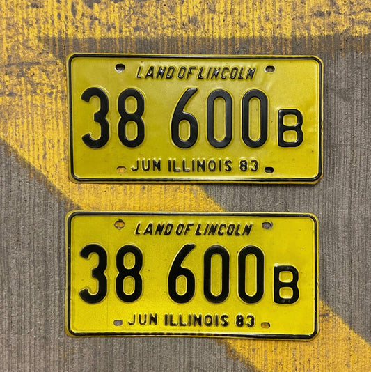 Photo of a 1983 Illinois Truck License Plate Pair Auto Tag Garage Decor Vintage 38 600 B with original patina