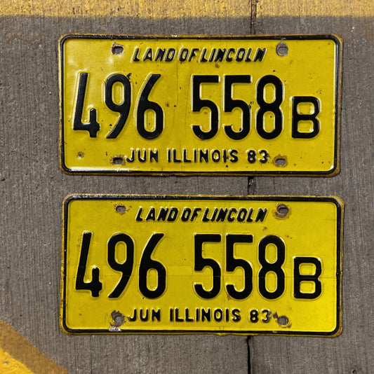 Photo of a 1983 Illinois Truck License Plate Pair Auto Tag Garage Decor Vintage 496 558 B with original patina
