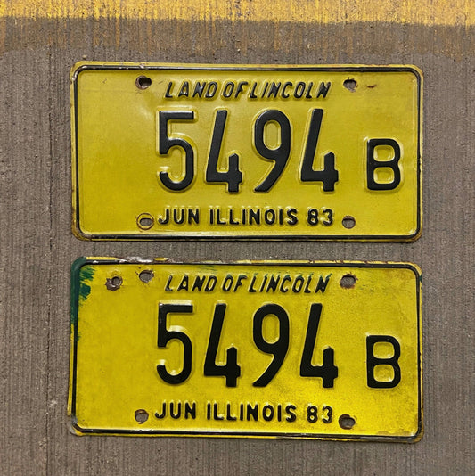Photo of a 1983 Illinois Truck License Plate Pair Auto Tag Garage Decor Vintage 5494 B with original patina