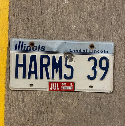 Photo of a 1983 Illinois Vanity License Plate Auto Tag 1 Garage Decor Last Name HARMS 39