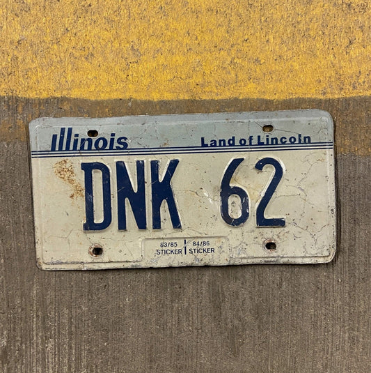 Photo of a 1983 Illinois Vanity License Plate Auto Tag Dink Dunk Initials Name DNK 62