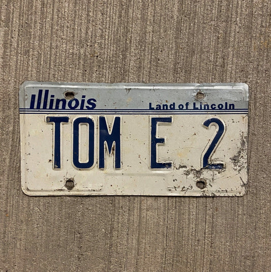 Photo of a 1983 Illinois Vanity License Plate Auto Tag Garage Decor Vintage Tommy TOM E 2