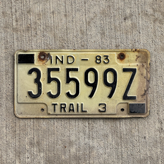 Photo of a 1983 Indiana Trailer License Plate Auto Tag Garage Decor Vintage 35599 Z with original patina