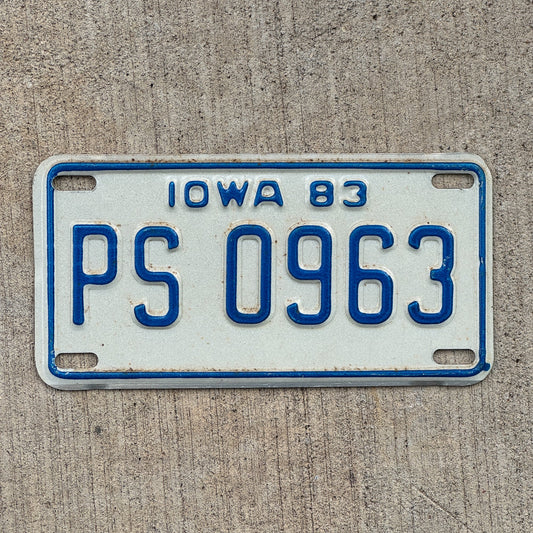 Photo of a 1983 Iowa Motorcycle License Plate Auto Tag Garage Decor Vintage PS 0953