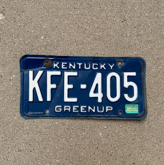 Photo of a 1983 Kentucky License Plate Auto Tag Garage Decor Vintage Natural 1983 Sticker KFE 405 with original patina