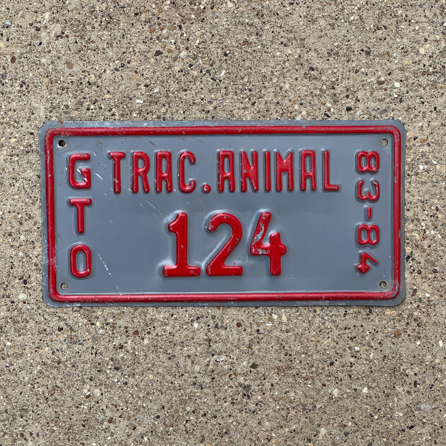 Photo of a 1983 Mexico Guanajuato Trac Animal License Plate Auto Tag Garage Decor Vintage Animal Drawn Vehicle 124 with original patina