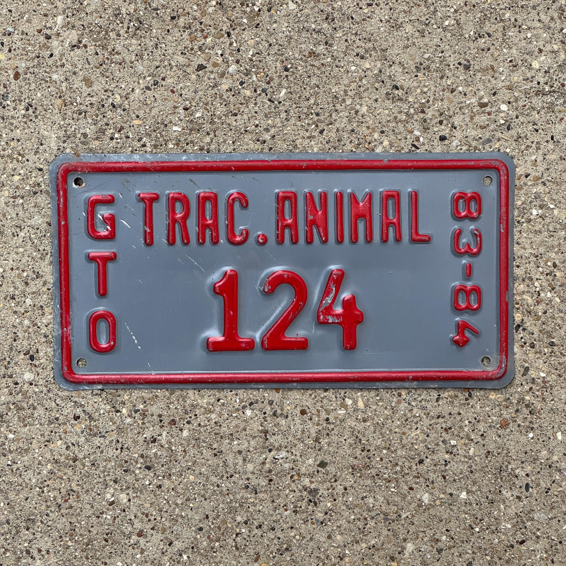 Photo of a 1983 Mexico Guanajuato Trac Animal License Plate Auto Tag Garage Decor Vintage Animal Drawn Vehicle 124 with original patina