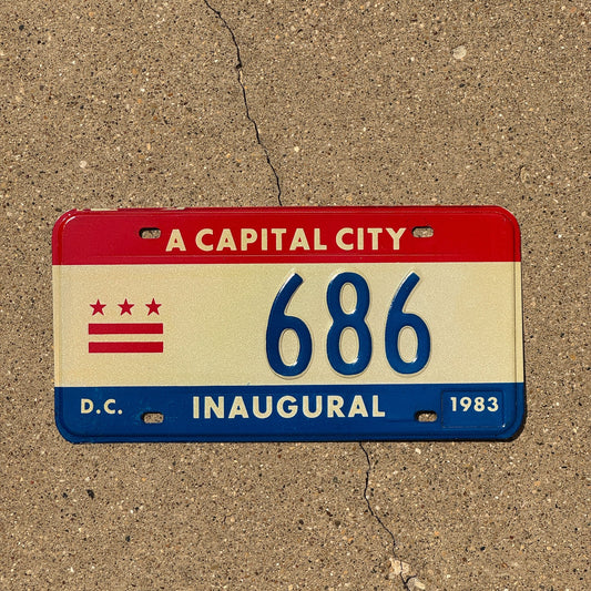 Photo of a 1983 Washington DC Inaugural License Plate Auto Tag 1 Garage Decor Mayor Mayoral 686