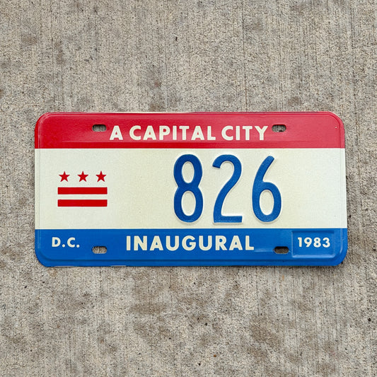 Photo of a 1983 Washington DC Inaugural License Plate Auto Tag 1 Vintage Garage Mayor Mayoral Election Marion Barry 826 with original patina